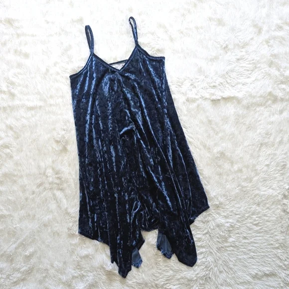 90s Jody California Blue Velvet Handkerchief Hem Midi Dress Size Large - Picture 3 of 10
